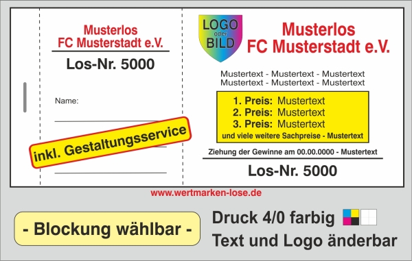 1000 Große Lose 14,9 x 6,8cm - einseitiger Druck 4/0 farbig [[-inkl.-Gestaltungsservice-]]